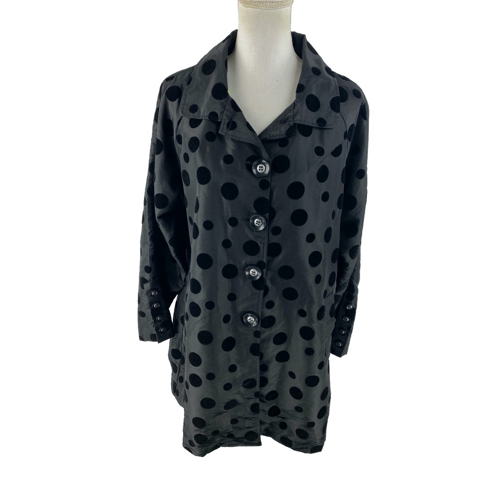 UBU Womens L Jacket Black Boho Chic Modern Classic Velvety Black Polka Dots